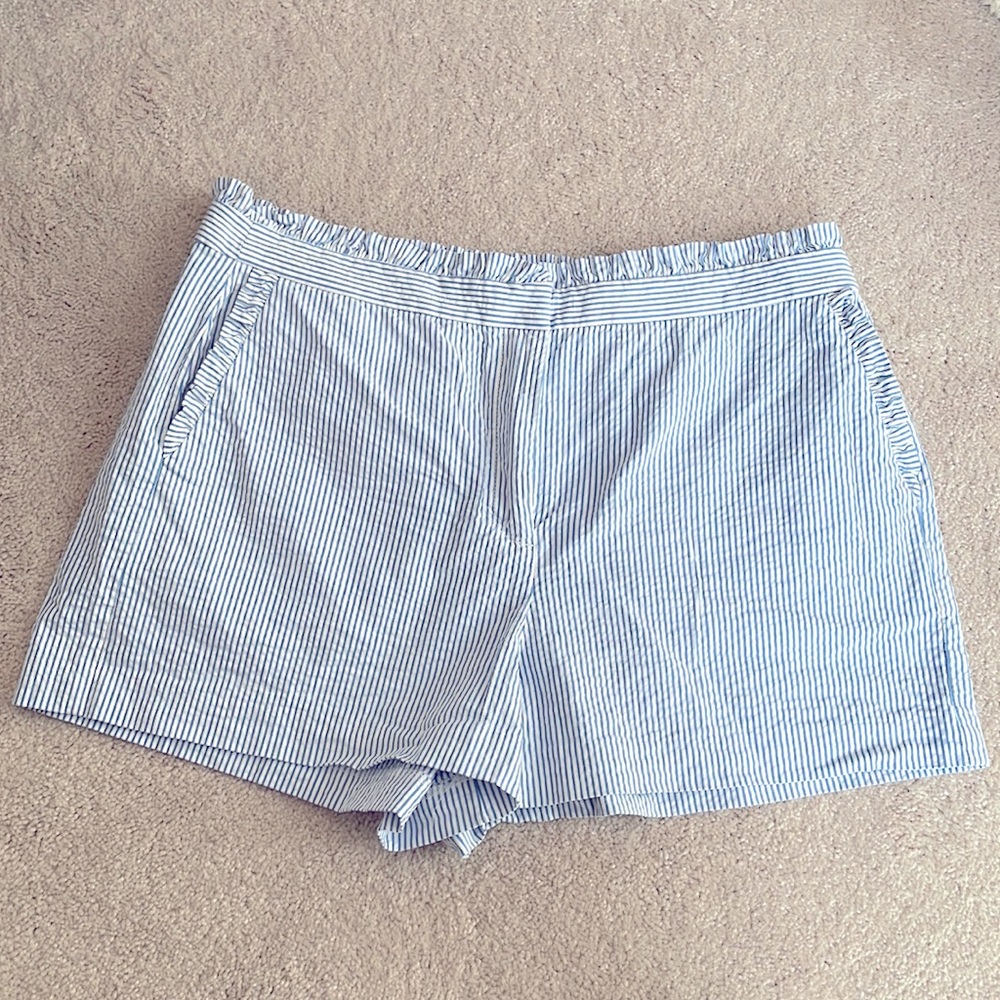JCrew Seersucker ruffle shorts